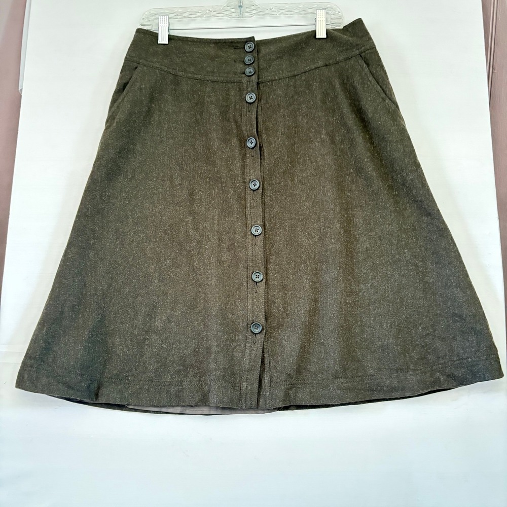 Banana Republic Womens Size 10 Button Front A-Line Wool Blend Skirt Olive Green